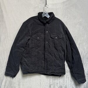 Gap Jacket Mens XL Black Corduroy Sherpa Denim Bomber Moonless Night Lined Snap